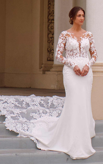 Long Sleeved Fit and Flare Wedding Dress