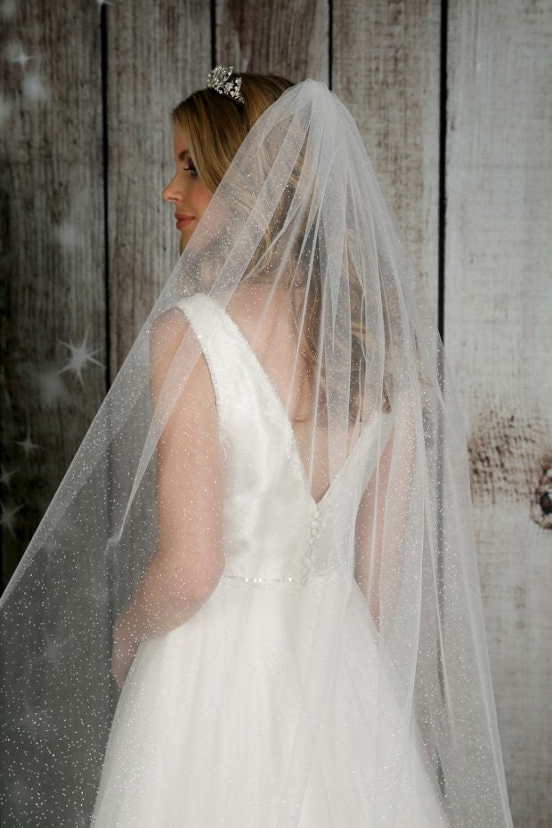 Glitter tulle cut edge veil