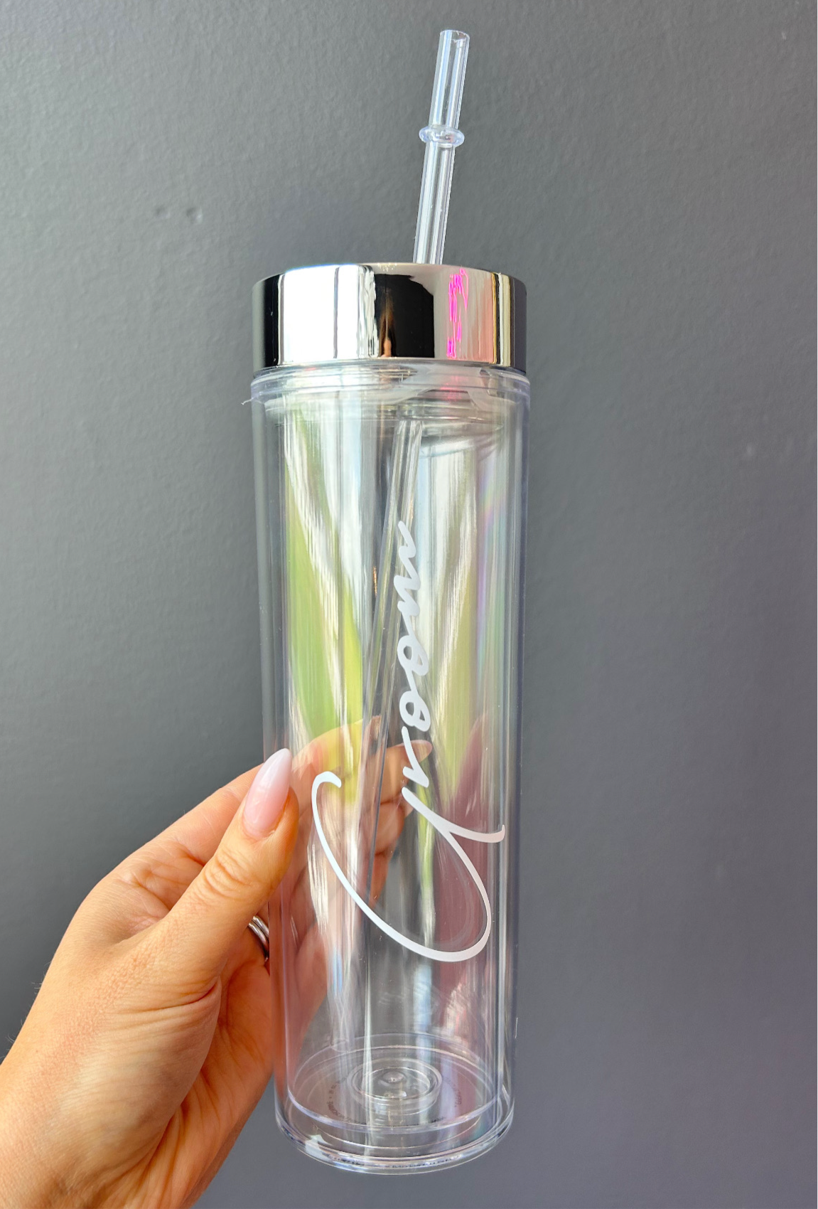 Groom clear tumbler