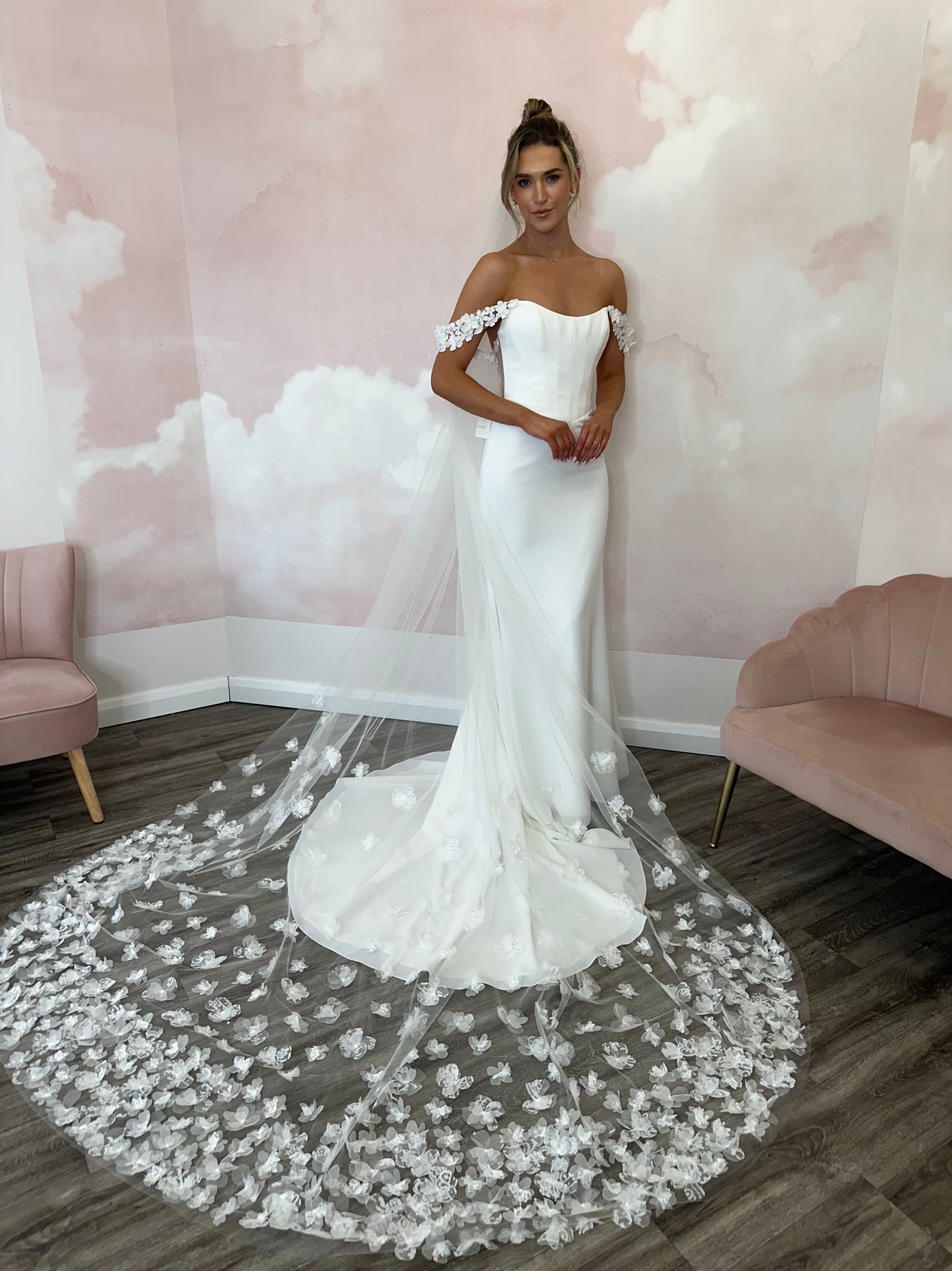 3d floral lace veil S464