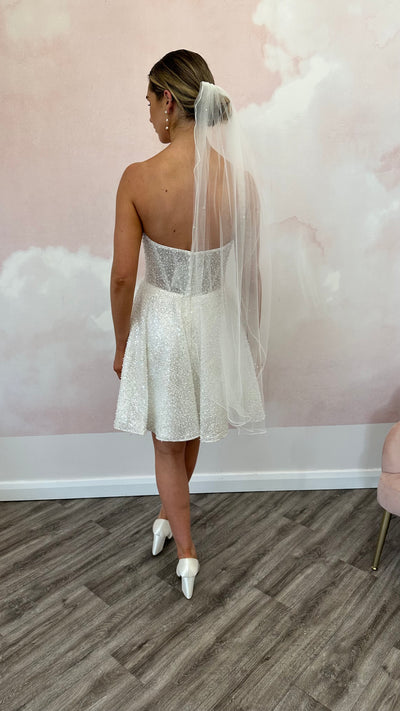 Ivory Soft Veil with  Pearls ( Bum Length)