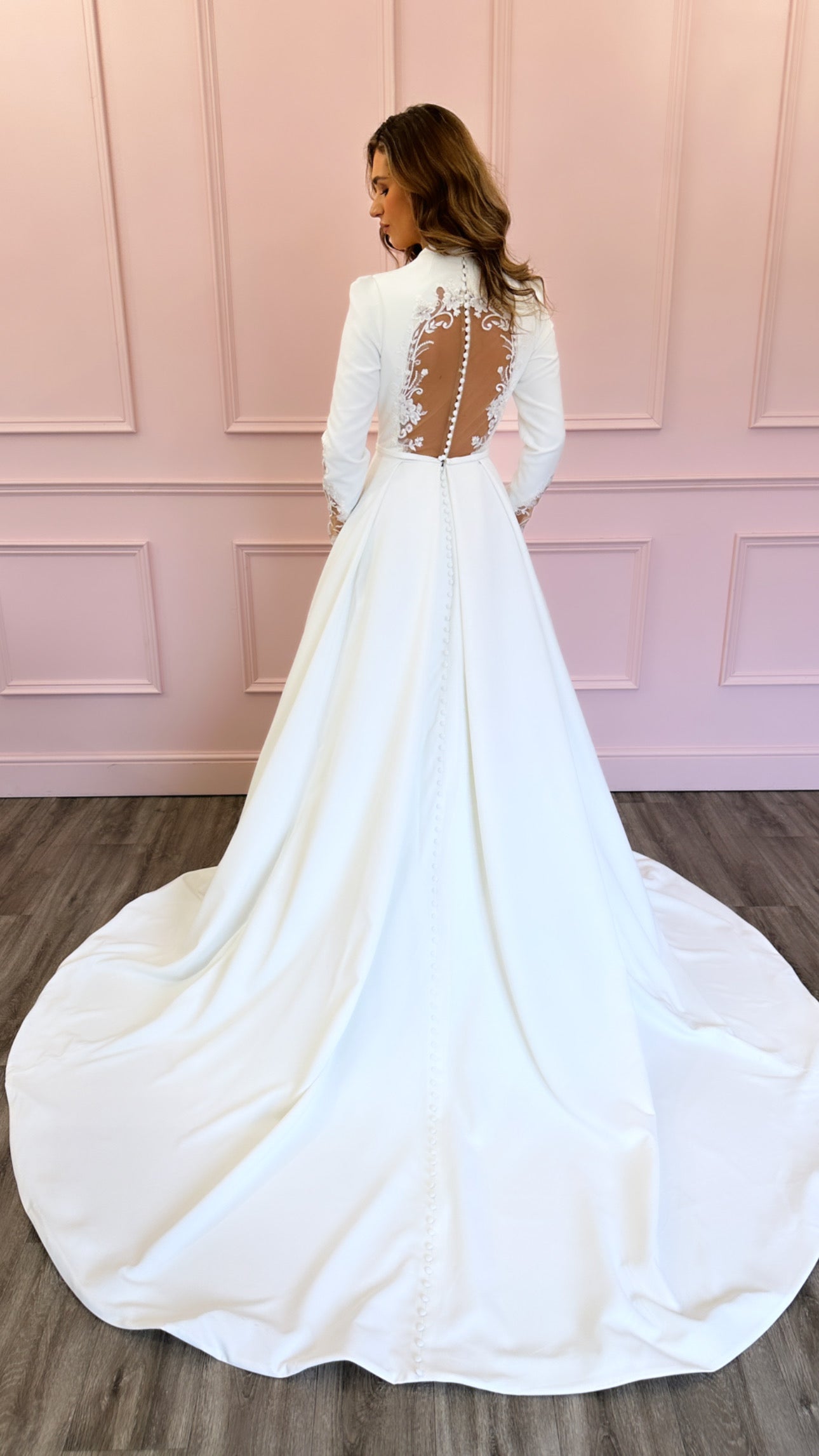 Long Sleeve Wedding Dress with high back