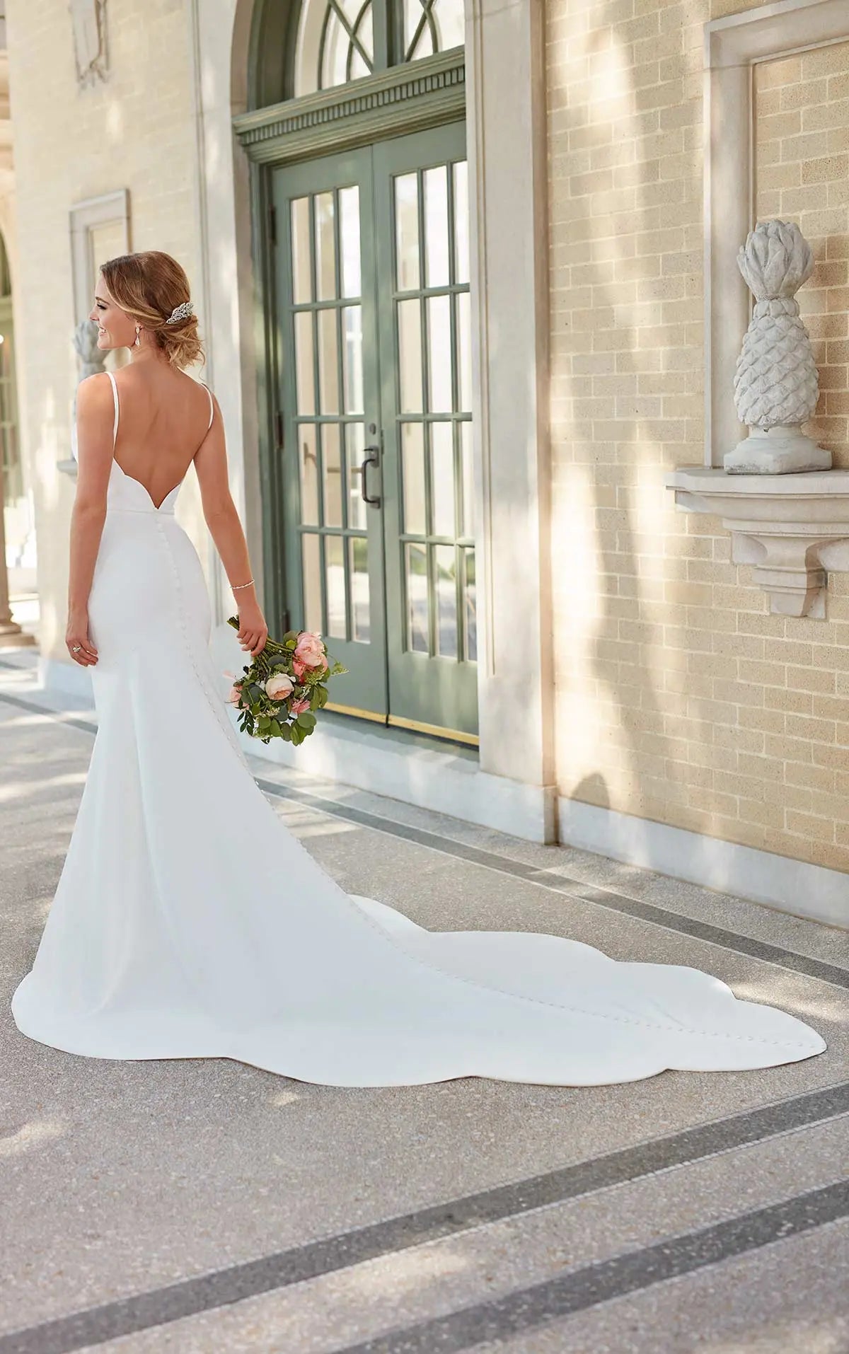 Simple Wedding Dress with Low Back button detail - off the peg dress