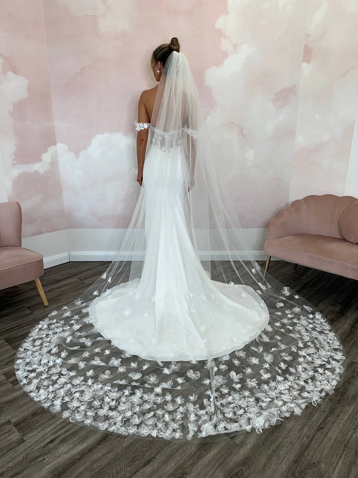 3d floral lace veil S464