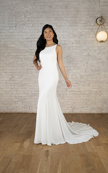 High Neck elegant Simple Plain Dress off the rack wedding dresses