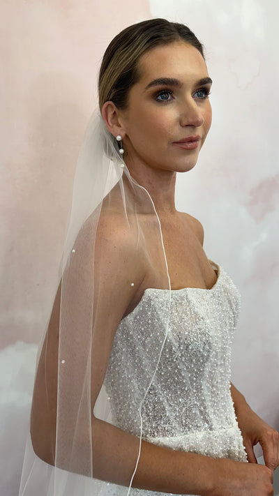 Ivory Soft Veil with  Pearls (Floor Length)