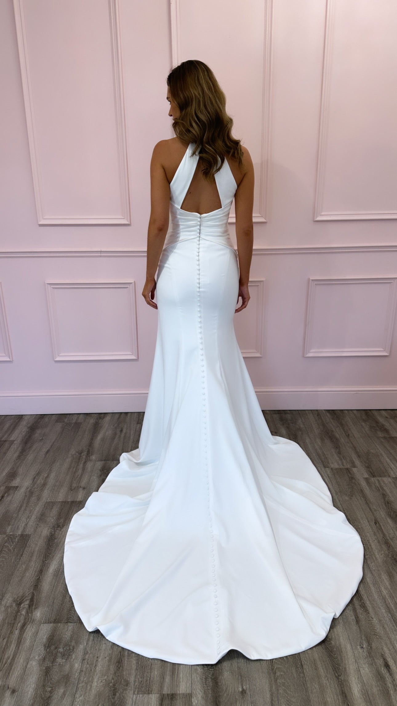 Simple Open back wedding dress with button detail