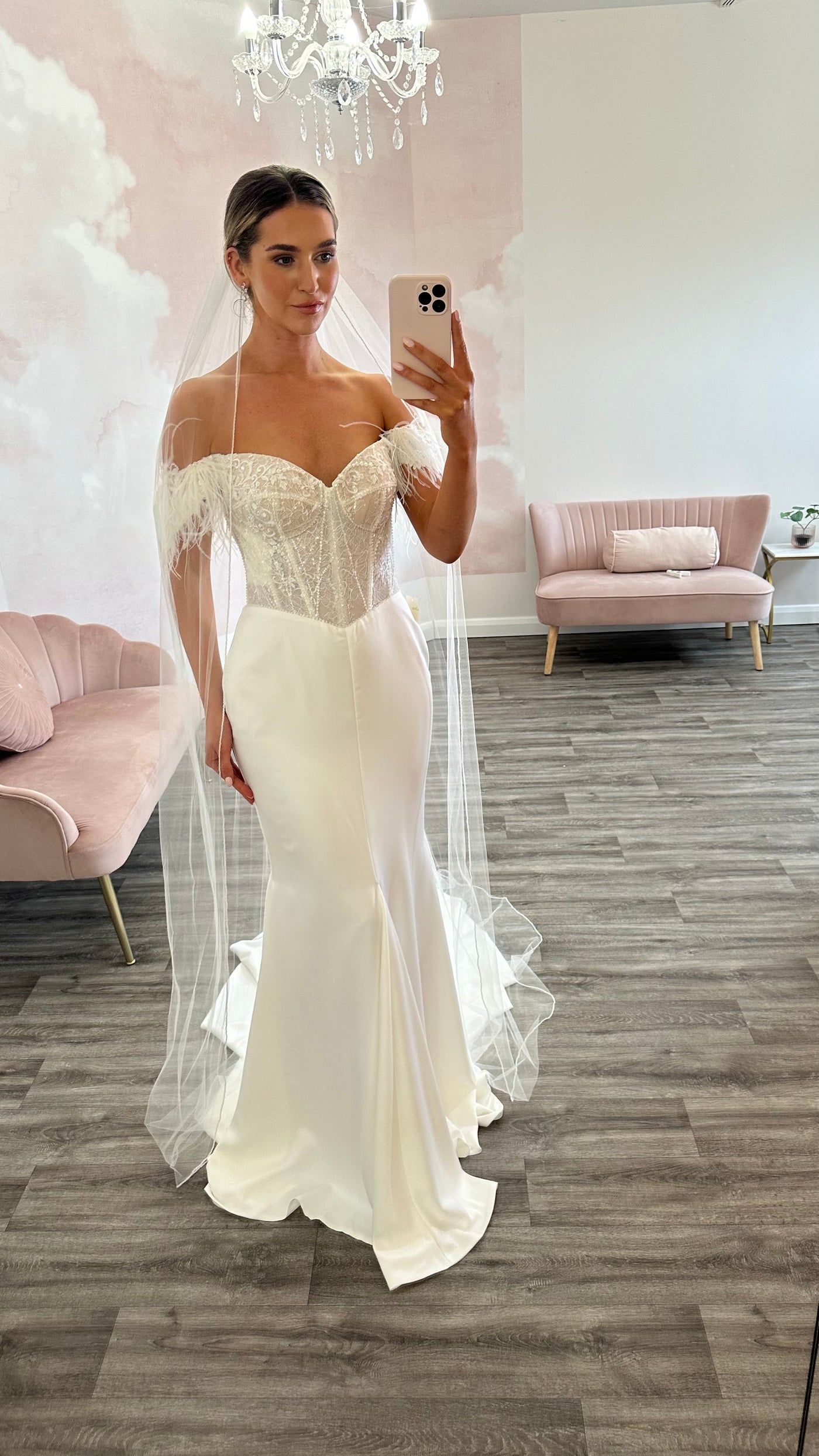 Ivory Veil with Glass beaded edge - Cathedral Length