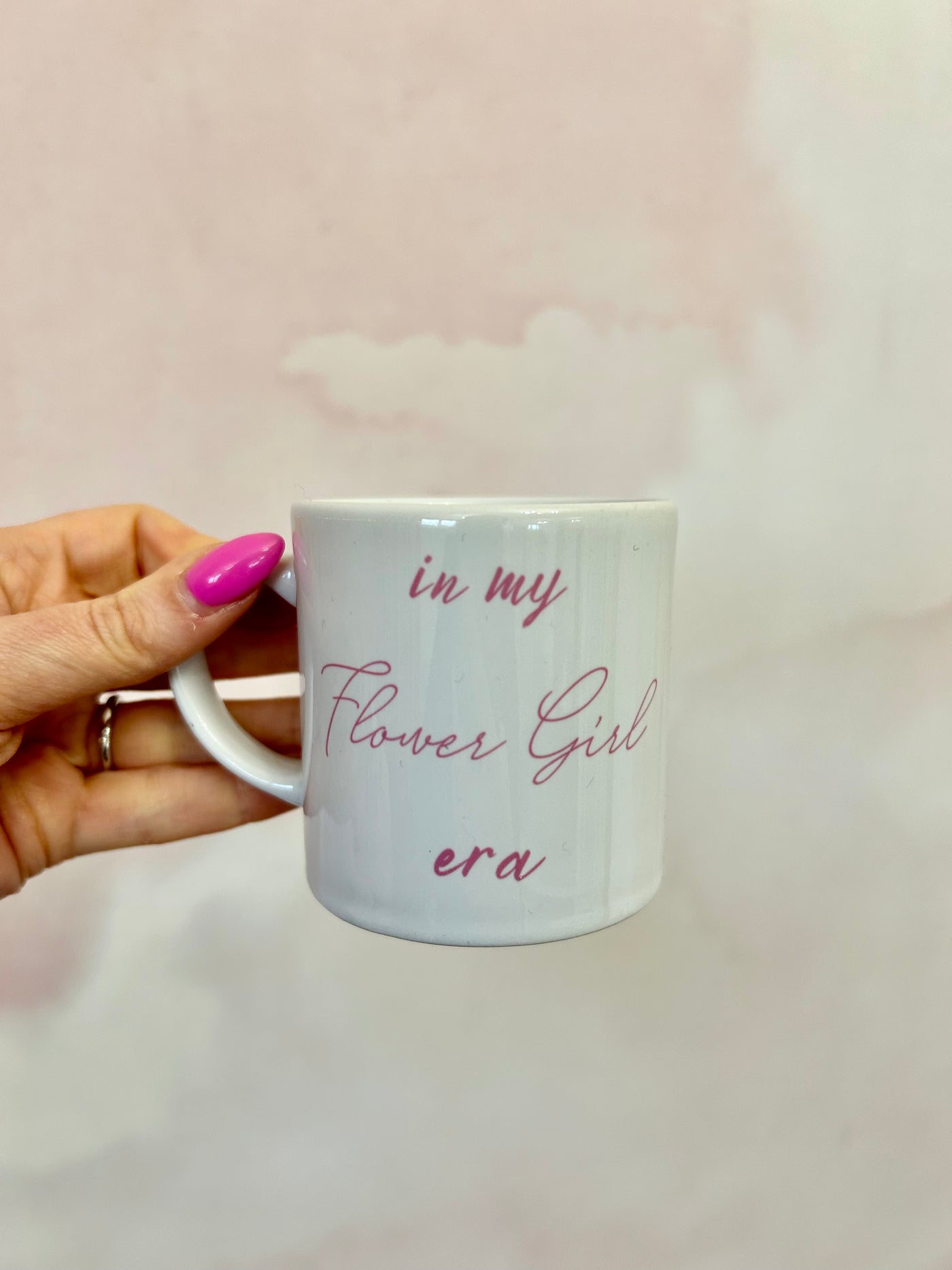 In my Flower Girl era pink mug