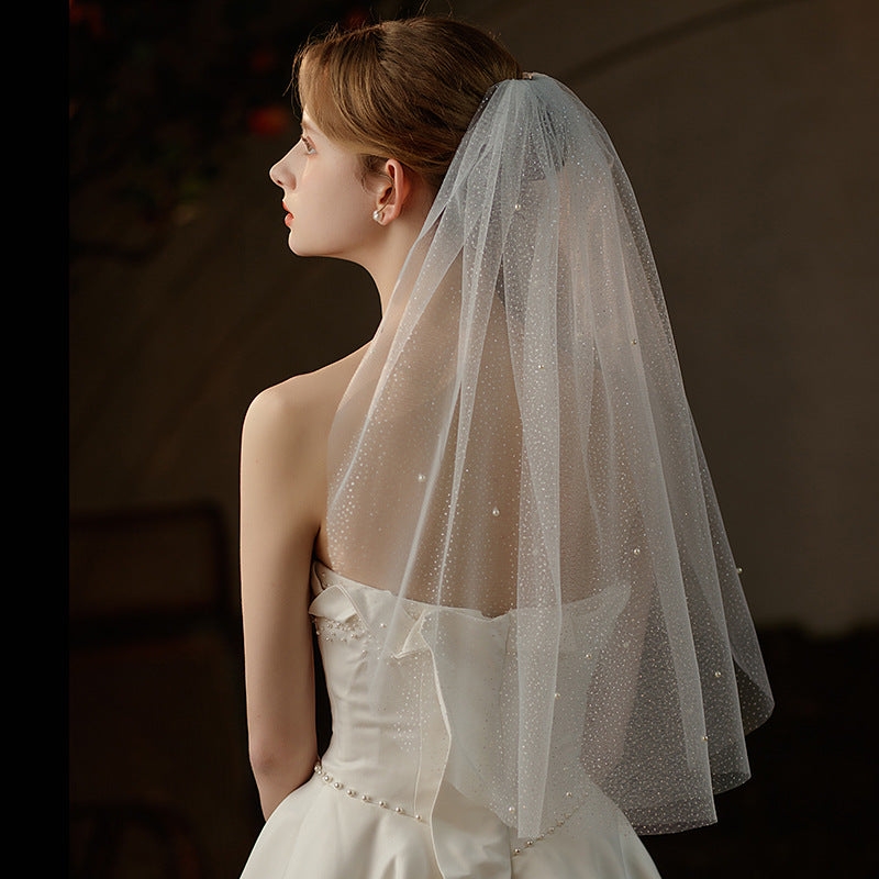 Ivory Single tier glitter veil