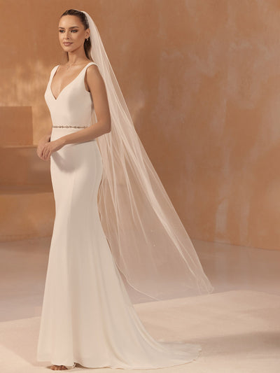 Ivory Soft Veil with  Pearls (Floor Length)