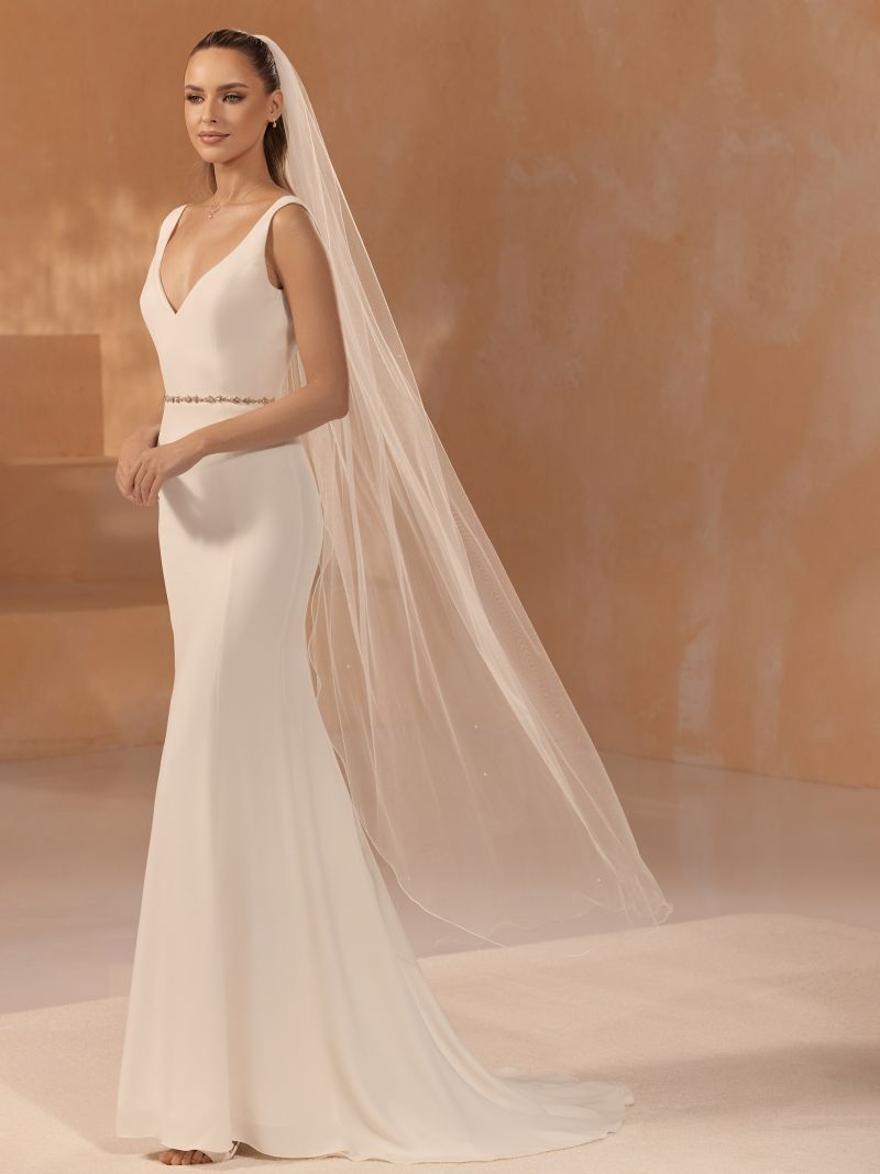 Ivory Soft Veil with  Pearls ( Bum Length)