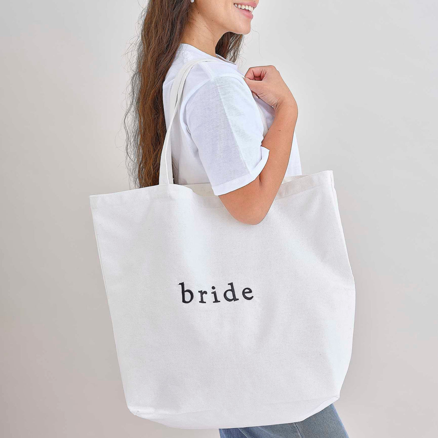 White Embroidered Bride Tote Bag