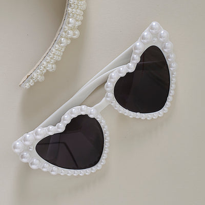 Pearl embellished heart shaped bridal sunglasses