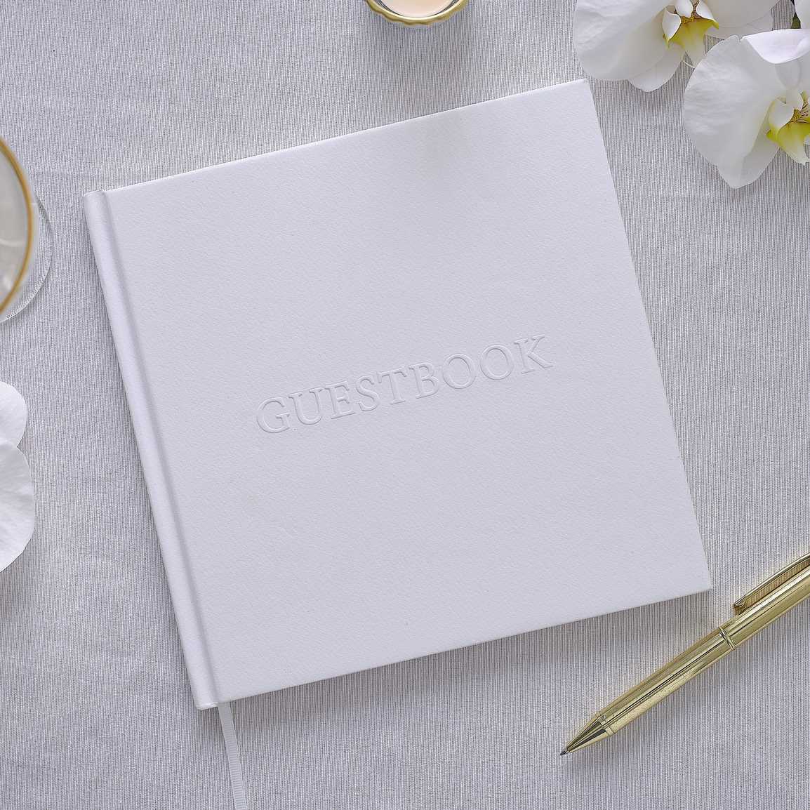 White embossed Wedding Guest Book