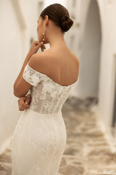 off the shoulder off the rack wedding dress