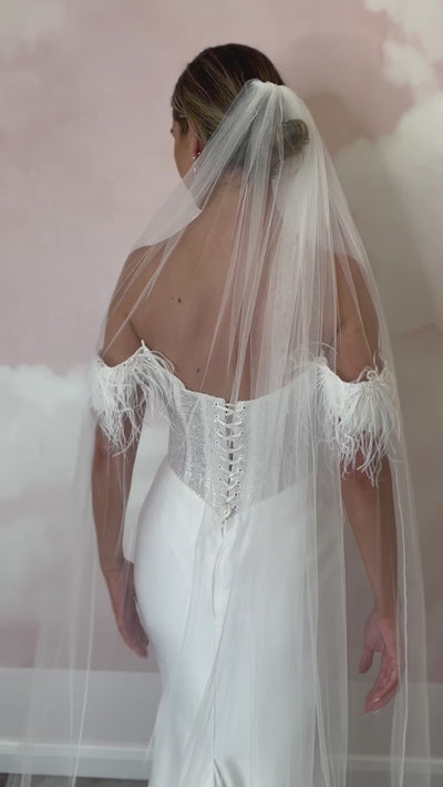 Ivory Veil with Glass beaded edge - Cathedral Length