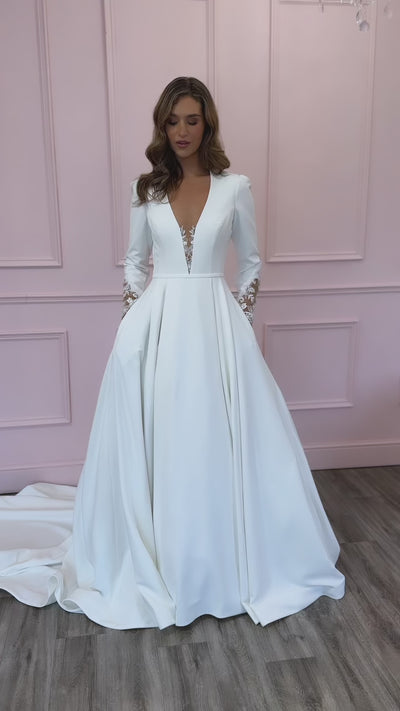 Long Sleeve Simple Wedding Dress with lace detail