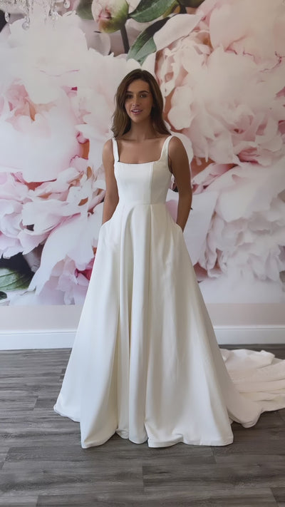 Square neck plain ballgown for plus size bride