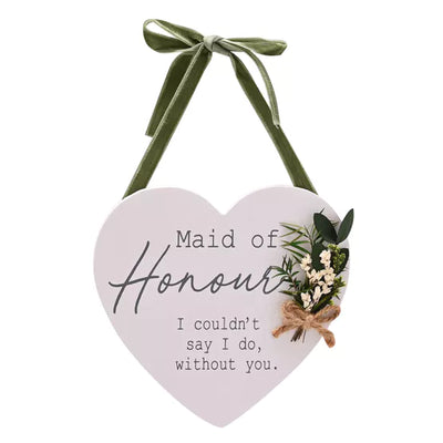 Love Story Heart Plaque With Flowers - Maid of honour