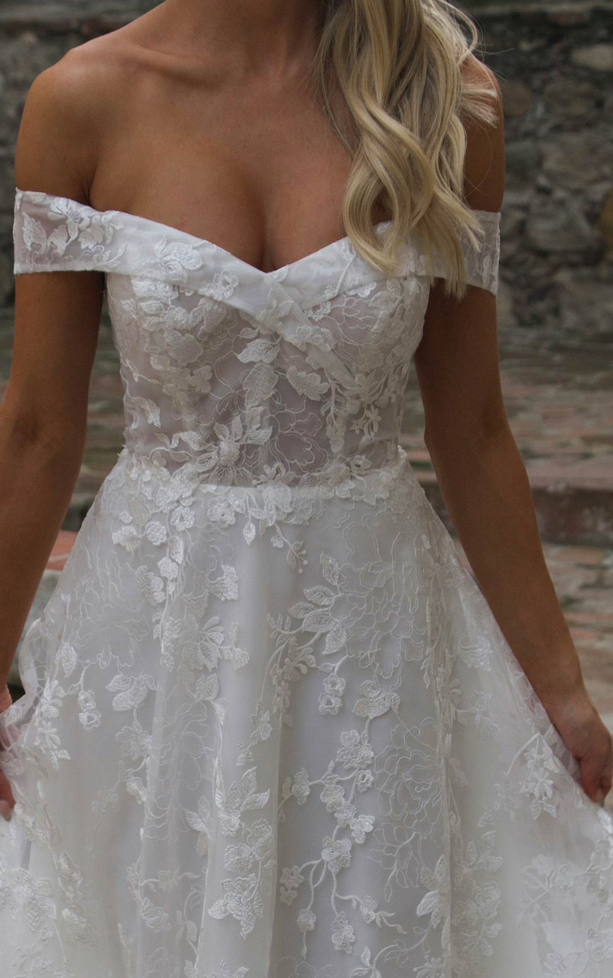 Off the shoulder lace wedding dress