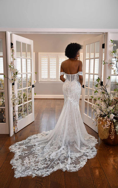 Lace Detailed Wedding Dress with Lace Train - off the peg wedding dress
