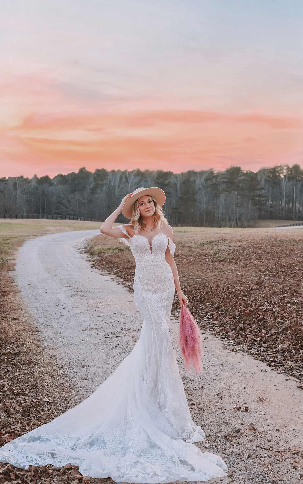 Lace Off The Shoulder Mermaid Wedding Dress - off the rack