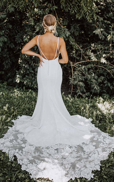 Low Back Wedding Dress with Lace train - off the peg wedding dress