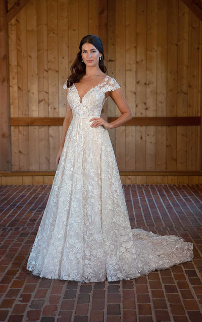 Sophisticated a-line wedding dress with dainty sleeves and all over lace 