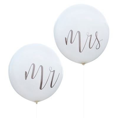 White Mr and Mrs Balloons Wedding 