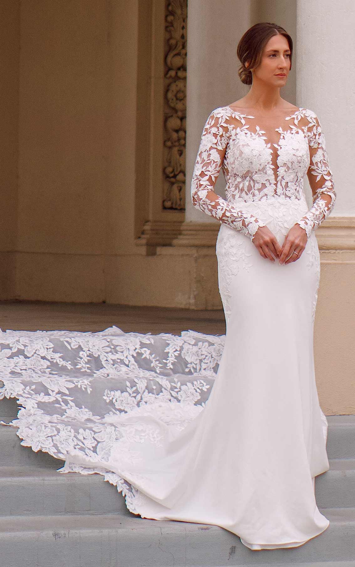 Off the rack Long Sleeved Fit and Flare Wedding Dress,