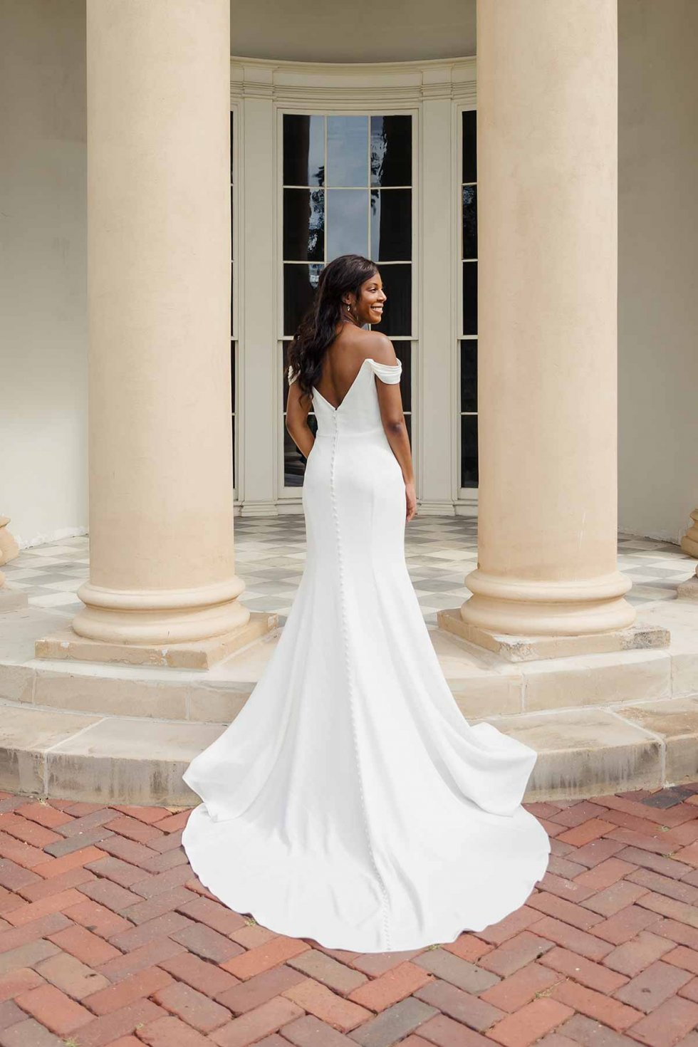 Simple and elegant fit & flare wedding dress with contour seaming and silhoutte shape - off the peg wedding dress