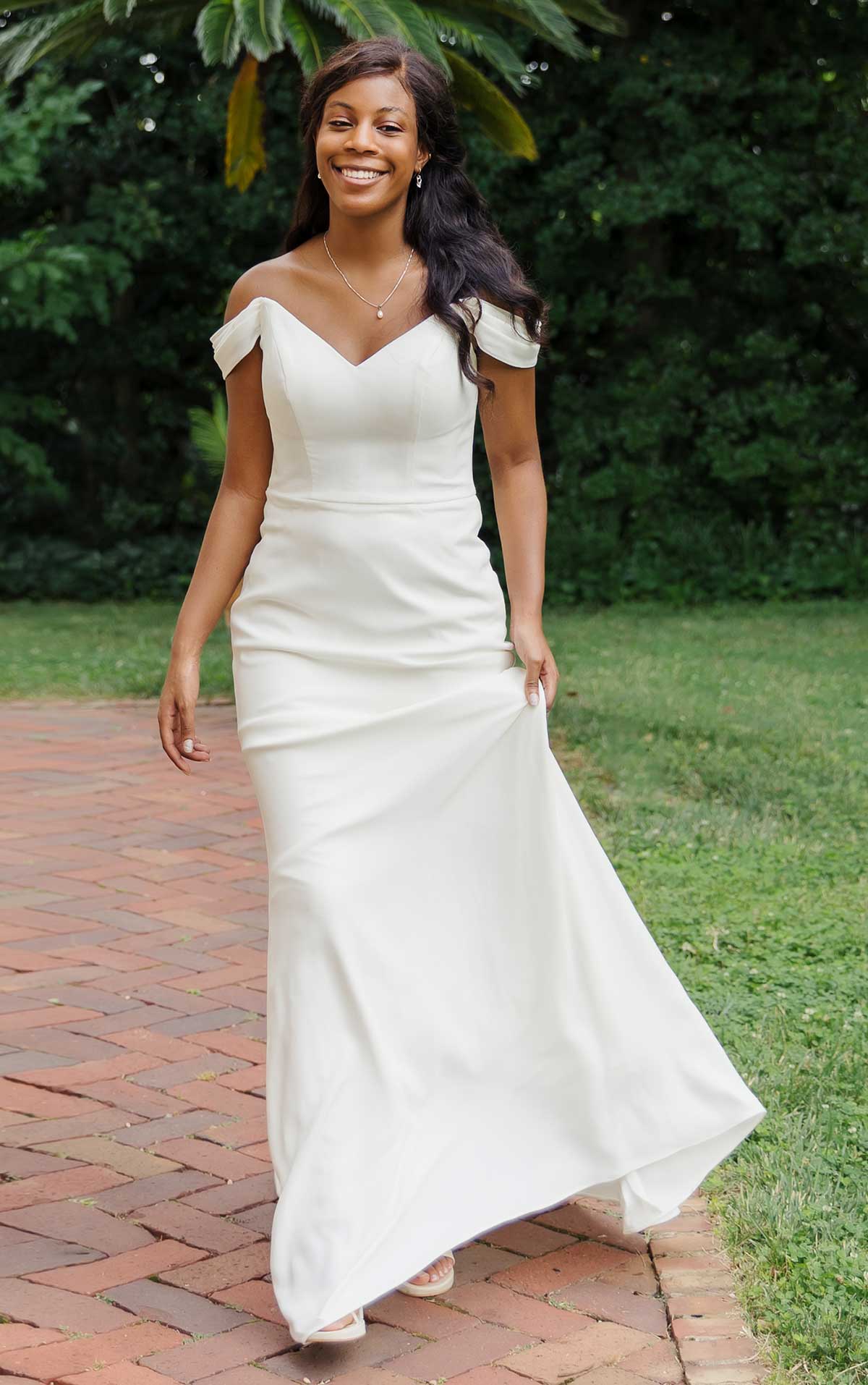 Elegant. sleek fit and flare wedding dress - off the rack wedding dress