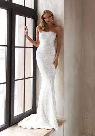 Elegant sequin fit & flare wedding dress with detachable overskirt