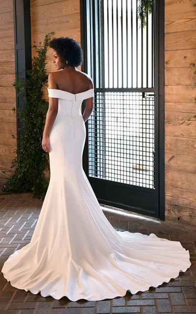 Elegant fit and flare off the shoulder wedding dress