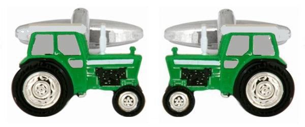 Green Tractor Rhodium Plated Cufflinks