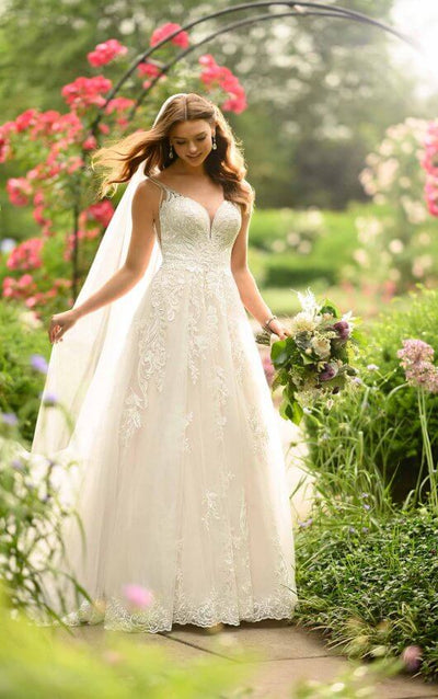 Lace plus size wedding dress with beaded straps