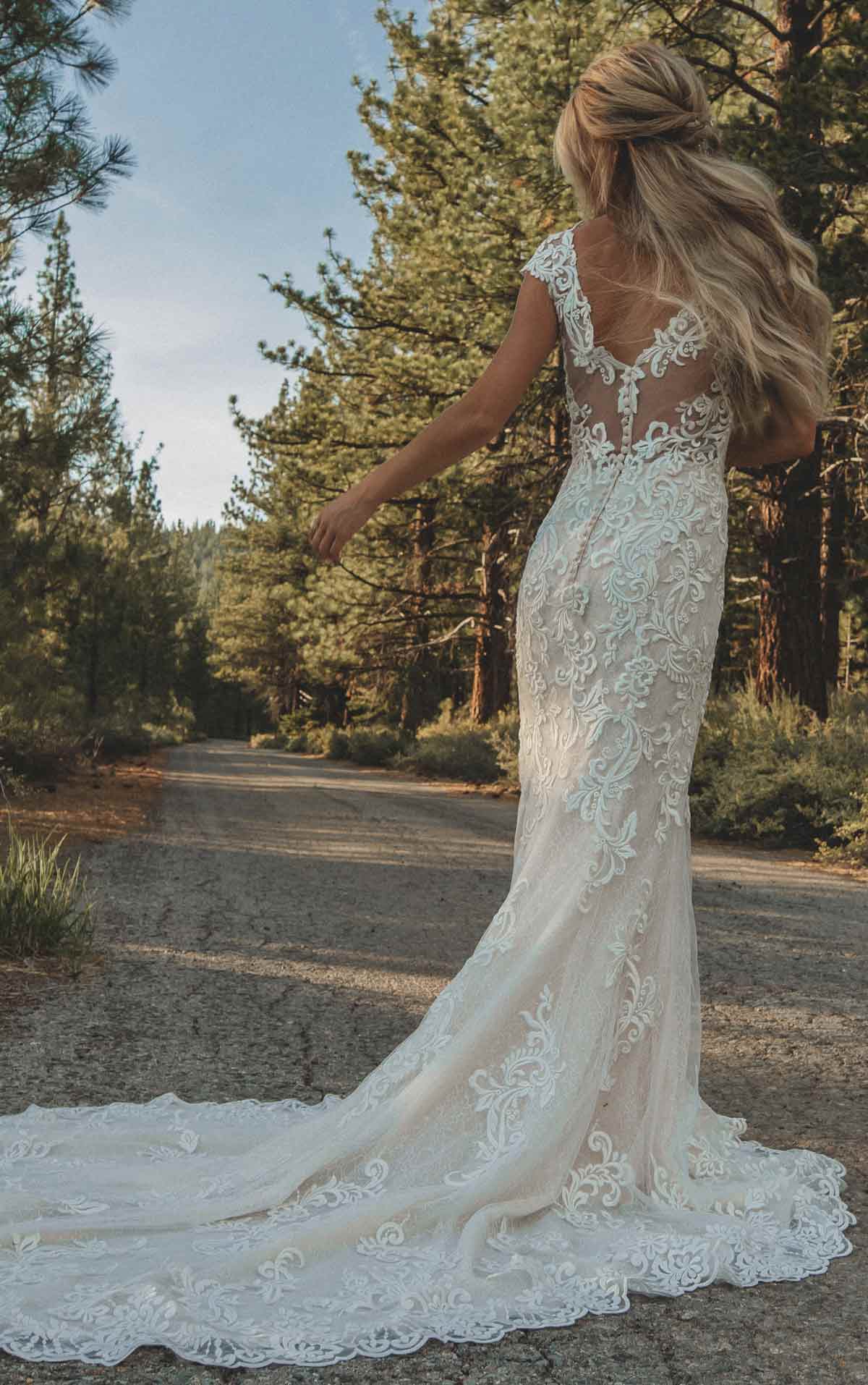 Fit and Flare Wedding Dress with Cap Sleeves - off the peg wedding dress