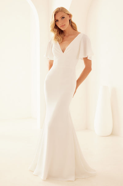 Crepe Wedding Dress - V Neck butterfly sleeves- off the rack wedding dress
