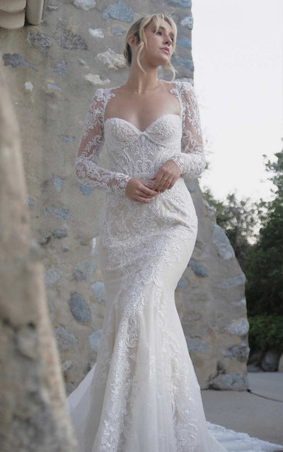 Lace Long Sleeved Wedding Dress with Open Back