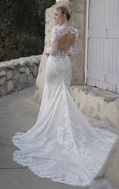 Fit and Flare Wedding Dress with Lace Sleeves 