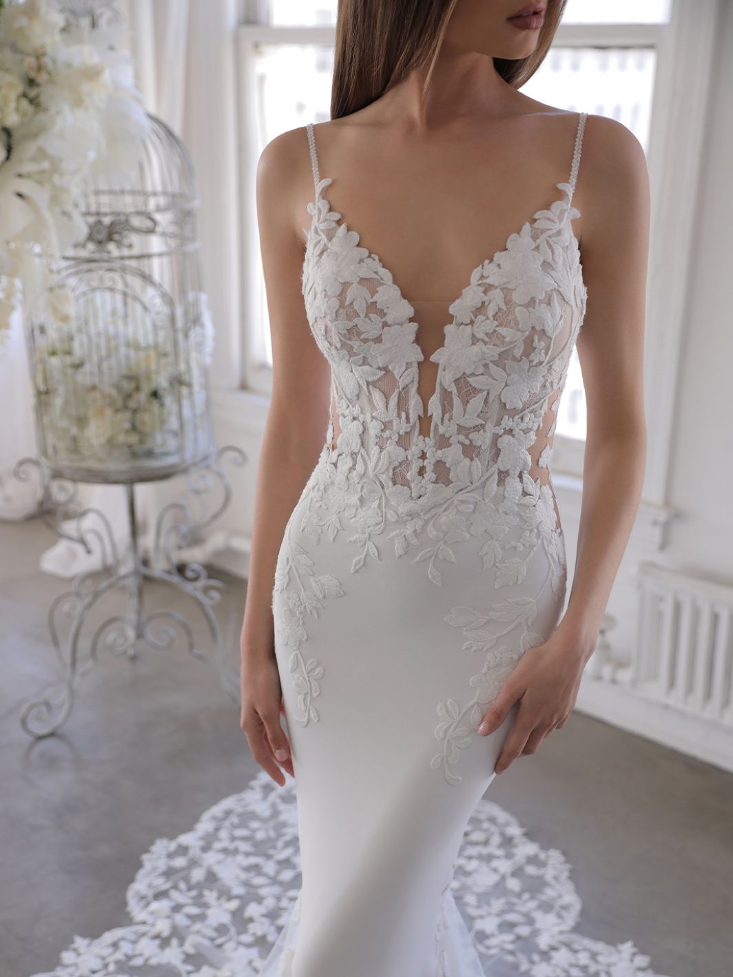Lace Wedding Dress with Thin Straps