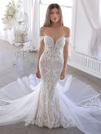 Lace Off the Shoulder Wedding Dress with Detachable Straps 