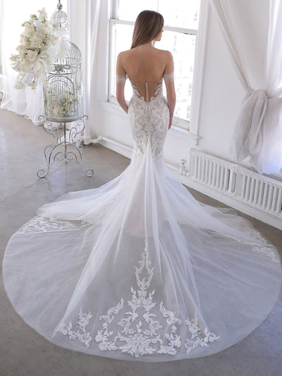 Stunning Fit and Flare Wedding Dress with Low Back - off the peg wedding dress