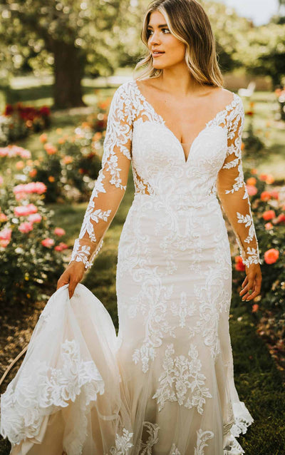 Lace Long Sleeved Fit and Flare Wedding Dress