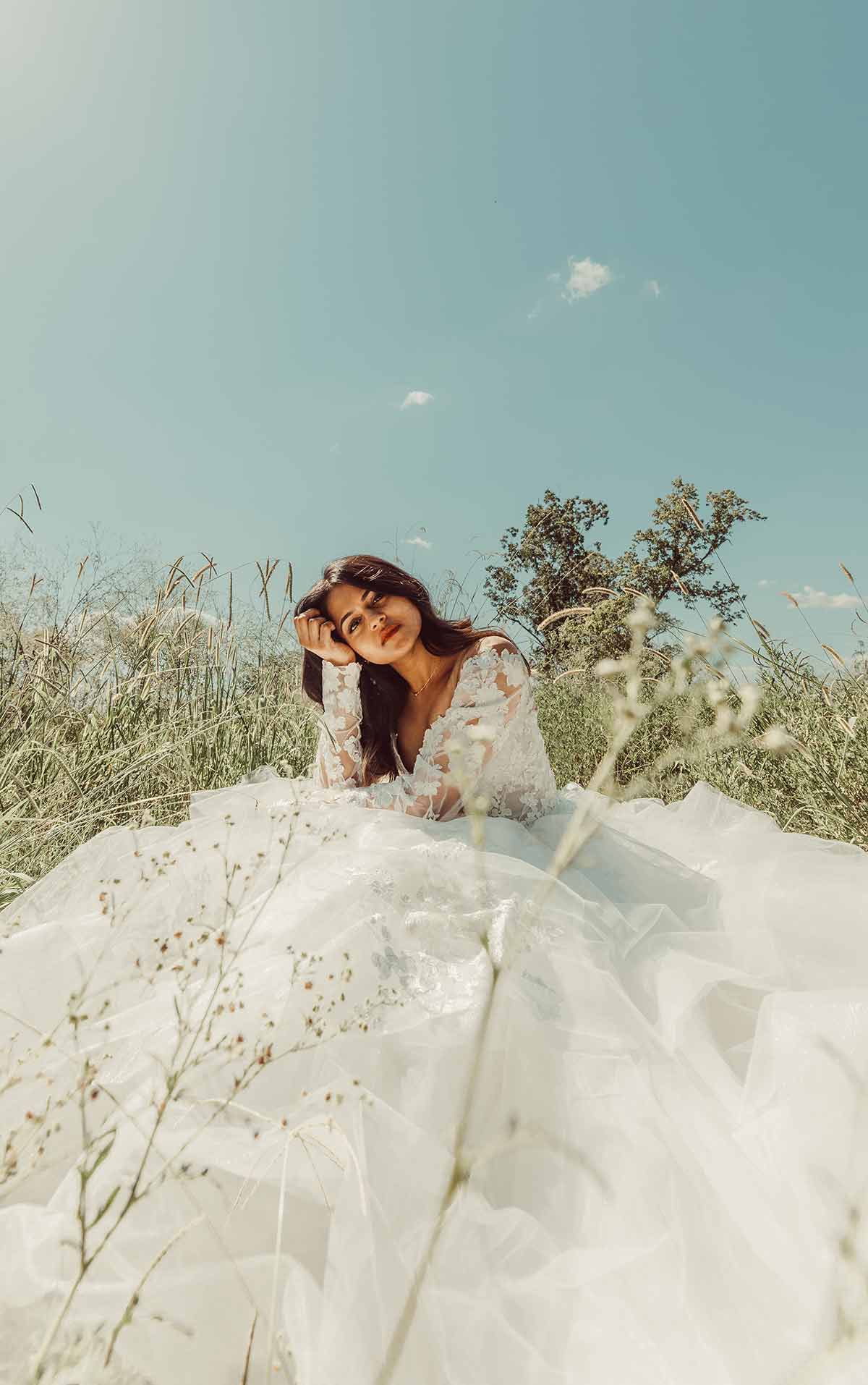 Full Skirt Wedding Dress with Lace Sleeves