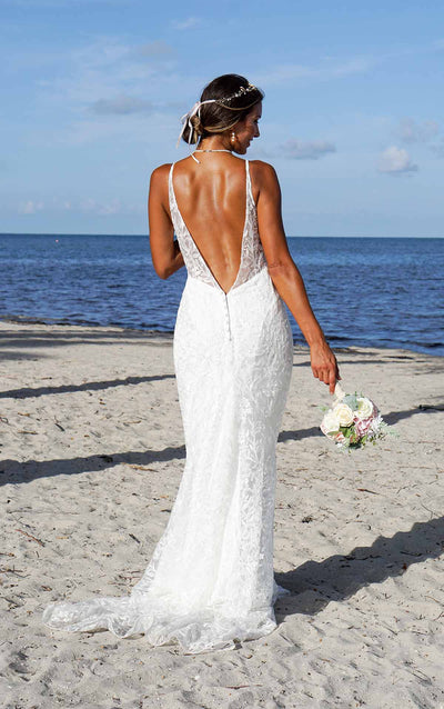 V Back Wedding Dress With Lace Detail