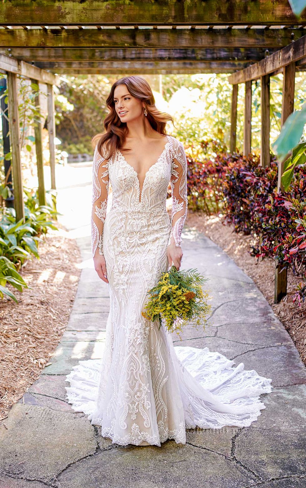 Plunge Long Sleeved Wedding Dress - off the rack wedding dress