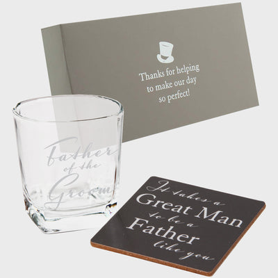 Whiskey Glass and Coaster Set Father of the Groom Present 