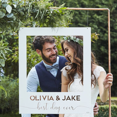 Wedding Booth Frame Personalised White and Gold Lettering 